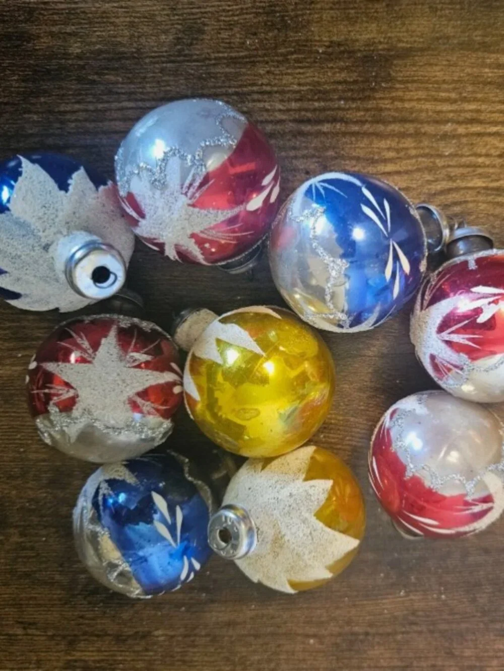 Lot Of 9 Vintage CALI COL Handpainted Mercury Glass Christmas Ornaments